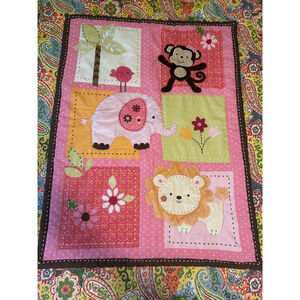 Baby Girl Unbranded Baby Quilt Pink‎ and Brown Monkey Elephant and Lion